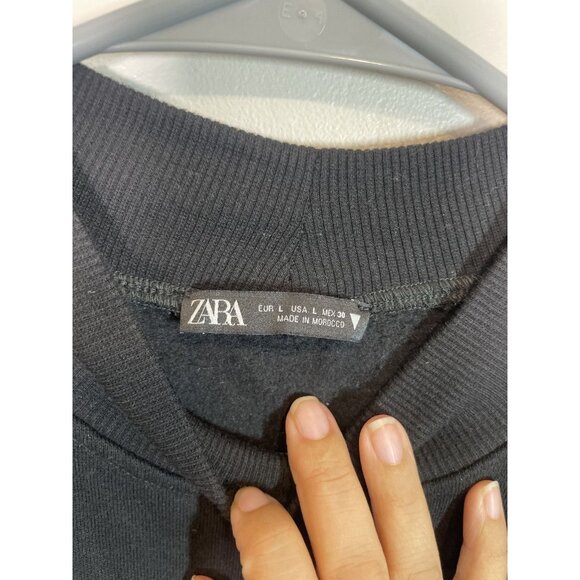 Zara Black Long Sleeve Knot Front Top Women's Size L Crew Neck Minimalist - Picture 3 of 7